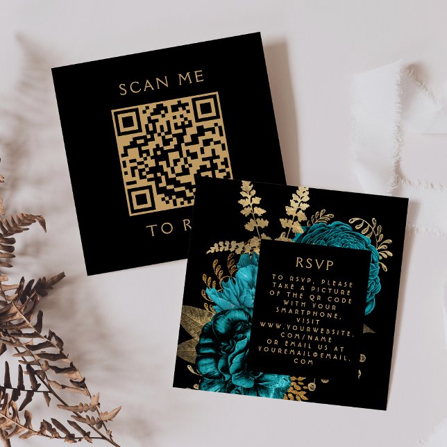 Budget Moody Floral Turquoise Gold QR Code UAWG Begleitkarte (Von Creator hochgeladen)