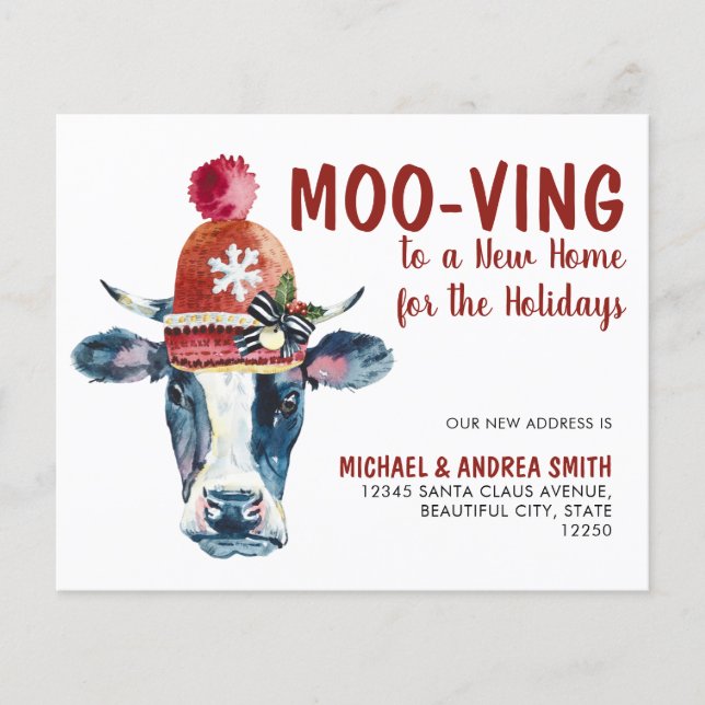 Budget Mooving New Zuhause Cow Holiday Moving Card (Vorderseite)