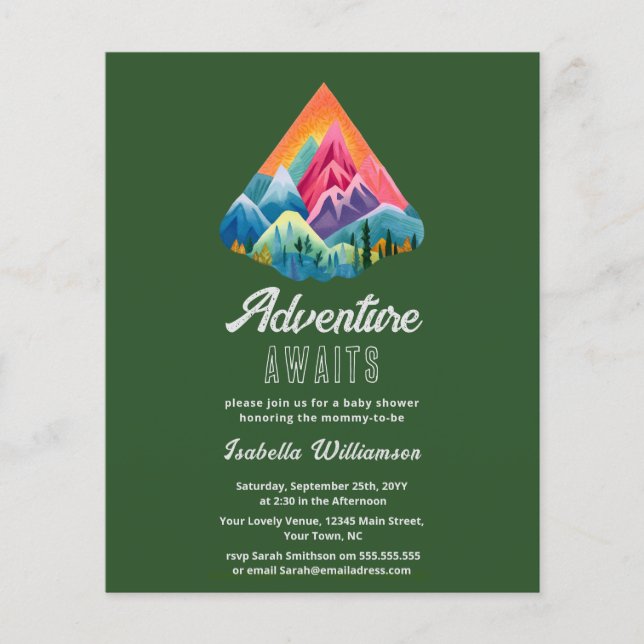 Budget Mountain Adventure erwartet Baby Shower (Vorderseite)