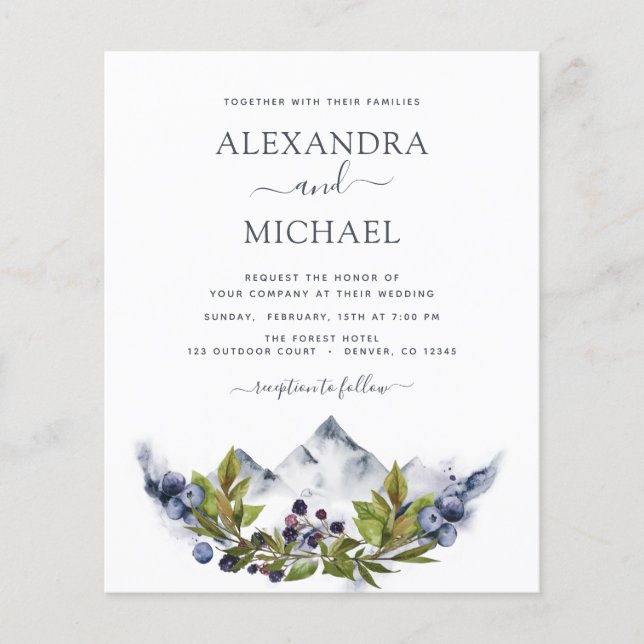 Budget Mountain Rustic Greenerity Wedding Flyer (Vorne)