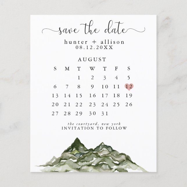 Budget Mountain Save the Date Calendar (Vorderseite)