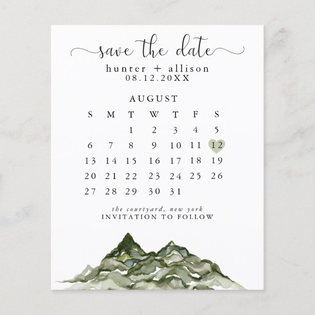 Budget Mountain Save the Date Calendar Flyer (Vorne)
