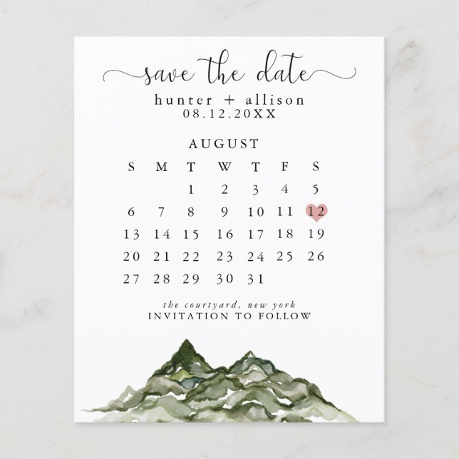 Budget Mountain Save the Date Calendar Flyer (Vorne)