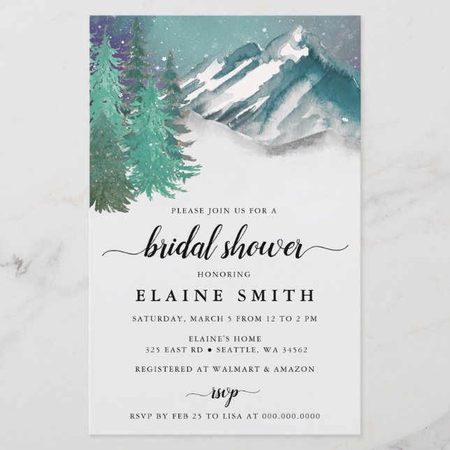 Budget Mountains Pine Bridal Dusche Einladung (Vorderseite)