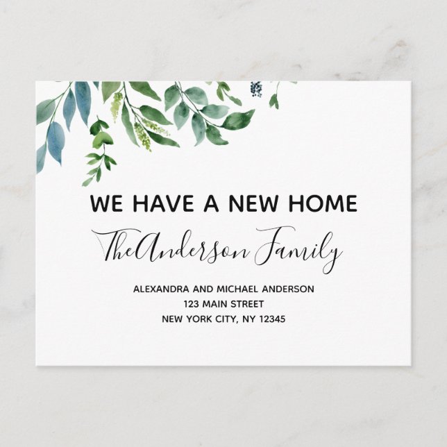 Budget Moving Announcement Frühjahr Grüne Postcar Postkarte (Vorderseite)