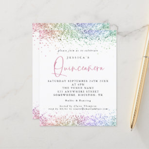 Budget Multicolor Glitzer Quinceanera Einladung