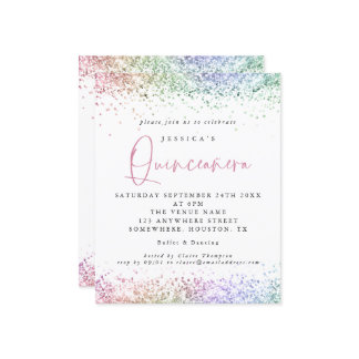 Budget Multicolor Glitzer Quinceanera Einladung