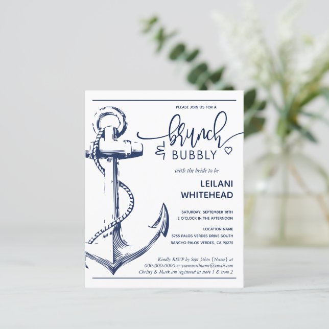 Budget Nautical Anchor Bridal Dusche Einladung (Stehend Vorderseite)