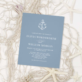 Budget Nautical Anchor Dusty Blue Wedding Einladun Flyer