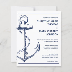 Budget Nautical Anchor White Wedding Einladung