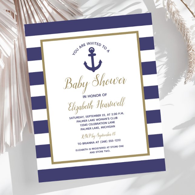 Budget Nautical Navy Blue Boys Baby Shower Invite (Von Creator hochgeladen)