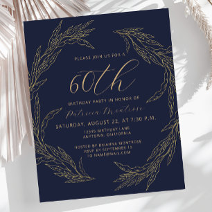 Budget Navy Blau Gold 60. Geburtstagseinladung