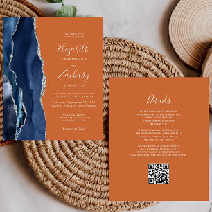 Budget-Navy-Blau-Orange-QR-Code-Hochzeits-Einladun