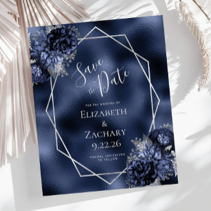 Budget Navy Blau Silber Blumen Save-the-Date-Karte