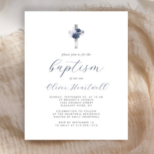 Budget Navy Blau Silber Blumenkreuz Jungen Taufe