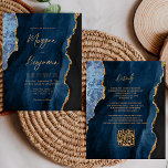 Budget Navy Blue Agate Script QR Code Hochzeit<br><div class="desc">Diese elegante Hochzeitseinladung zeigt ein Hintergrundbild des marineblauen Aquarells mit vergoldetem Imitat-Glitzer. Der anpassbare Text kombiniert goldfarbene moderne Handschrift, Copperplate und kursiven Schriftart. Die Rückseite bietet Platz für Hochzeitsdetails auf einem passenden marineblauen Hintergrund, zusammen mit einem QR-Code, den die Gäste scannen können, um Ihre Website und UAWG zu besuchen, was...</div>