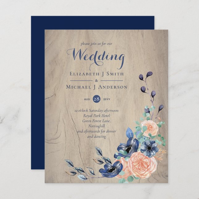 Budget Navy Blue and Coral Wedding Woodland (Vorne/Hinten)