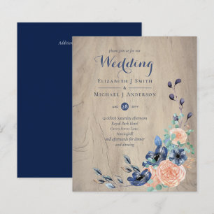 Budget Navy Blue and Coral Wedding Woodland