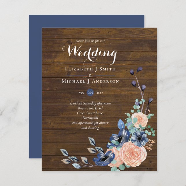 Budget Navy Blue and Coral Wedding Woodland (Vorne/Hinten)