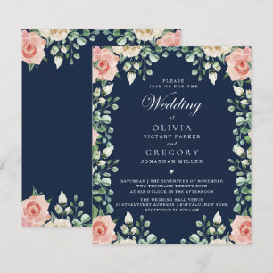 Budget Navy Blue, Blassrosa Blumenblume Flyer