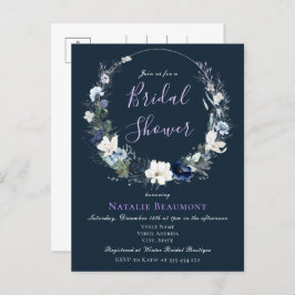 Budget Navy Blue Botanical Floral Brautparty Einladungspostkarte