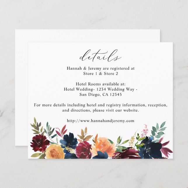 Budget Navy Blue, Burgund & Peach Floral Details (Vorne/Hinten)