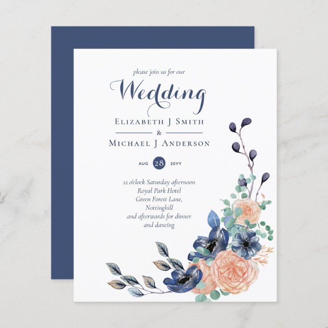 Budget Navy Blue Coral Floral Wedites (Vorne/Hinten)