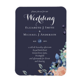 Budget Navy Blue Coral Floral Wedites Magnet