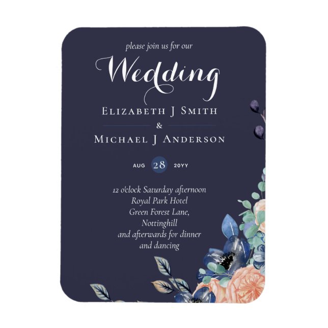 Budget Navy Blue Coral Floral Wedites Magnet (Vertikal)