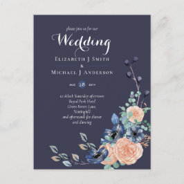 Budget Navy Blue Coral Floral Wedites Postkarte