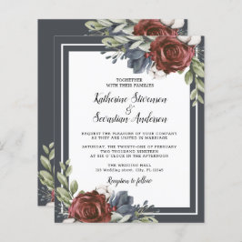 Budget Navy Blue Dark Moody Floral Wedding Flyer