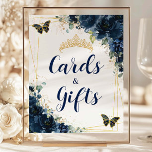 Budget Navy Blue Floral Quinceañera Card & Geschen