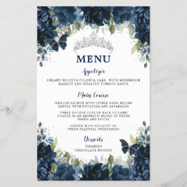 Budget Navy Blue Floral Sweet 16 Quinceañera Menü