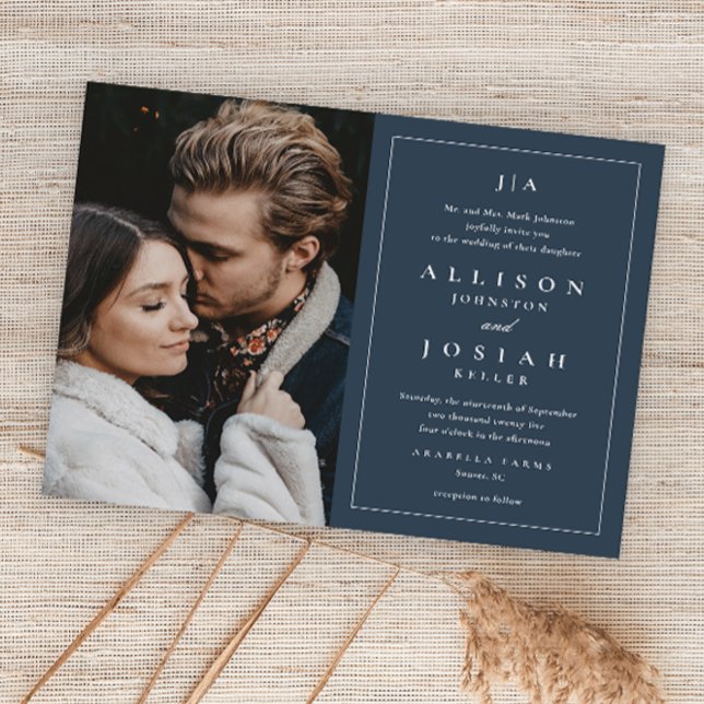 Budget Navy Blue Foto Hochzeit Einladung (Von Creator hochgeladen)