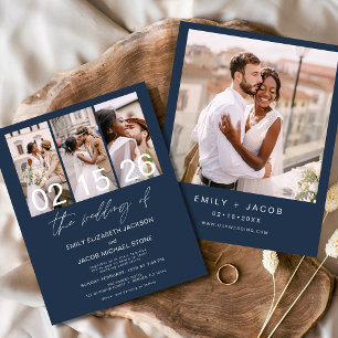 Budget Navy Blue Foto Hochzeit Einladung Flyer
