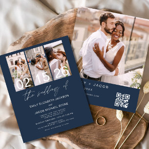 Budget Navy Blue Foto QR Code Hochzeit Einladung Flyer