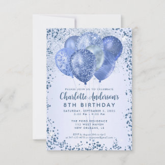Budget Navy Blue Glitzer Balloon Kindergeburtstag Mitteilungskarte