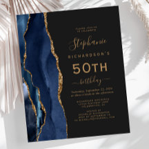 Budget Navy Blue Gold Agate Dark 50. Geburtstag