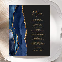 Budget Navy Blue Gold Agate Dark Wedding Menü