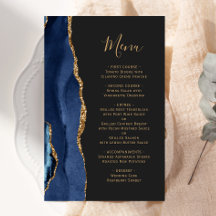 Budget Navy Blue Gold Agate Dark Wedding Menü