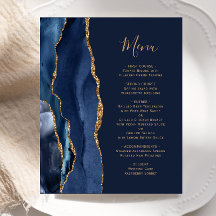 Budget Navy Blue Gold Agate Wedding Menü