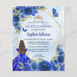 Budget Navy Blue Gold Floral Princess Quinceañera