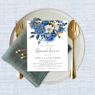 Budget Navy Blue Gold Florals Probe Dinner