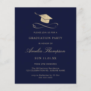 Budget Navy Blue & Gold Glitzer Abschluss Einladun