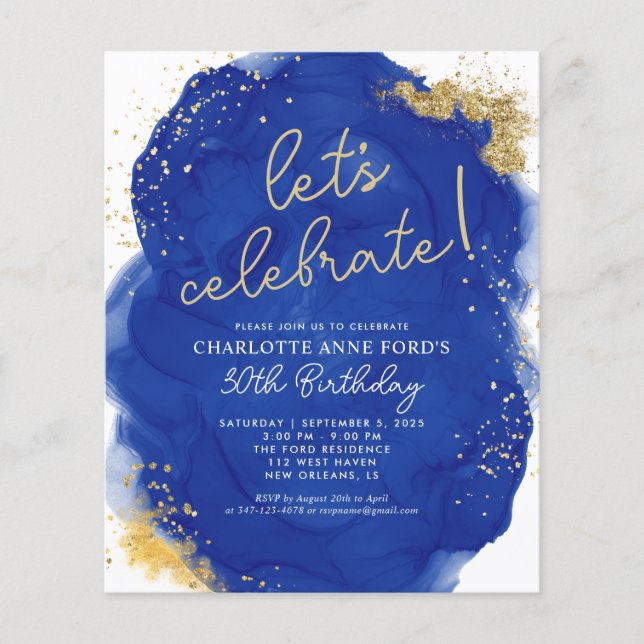 Budget Navy Blue Gold Glitzer Alkohol Tinte Geburt (Vorderseite)
