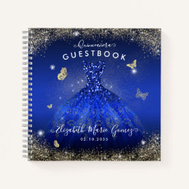 Budget Navy Blue Gold Gown Quinceanera Guestbook Notizbuch