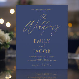 Budget Navy Blue Gold Hochzeit Moderne Typografie