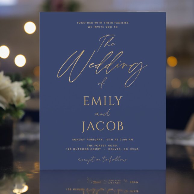 Budget Navy Blue Gold Hochzeit Moderne Typografie (Von Creator hochgeladen)