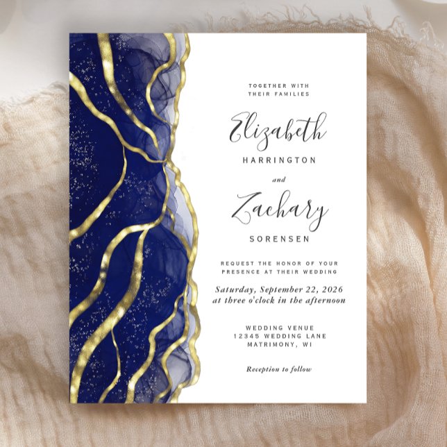 Budget Navy Blue Gold Ink Wedding Invitation (Von Creator hochgeladen)