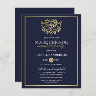 Budget Navy Blue & Gold Masquerade Sweet 16 Party